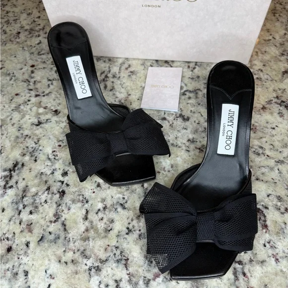Jimmy Choo Black Mesh Bow Heels - Picture 8 of 8